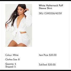 White Hatlerneck Puff Sleeve Shirt